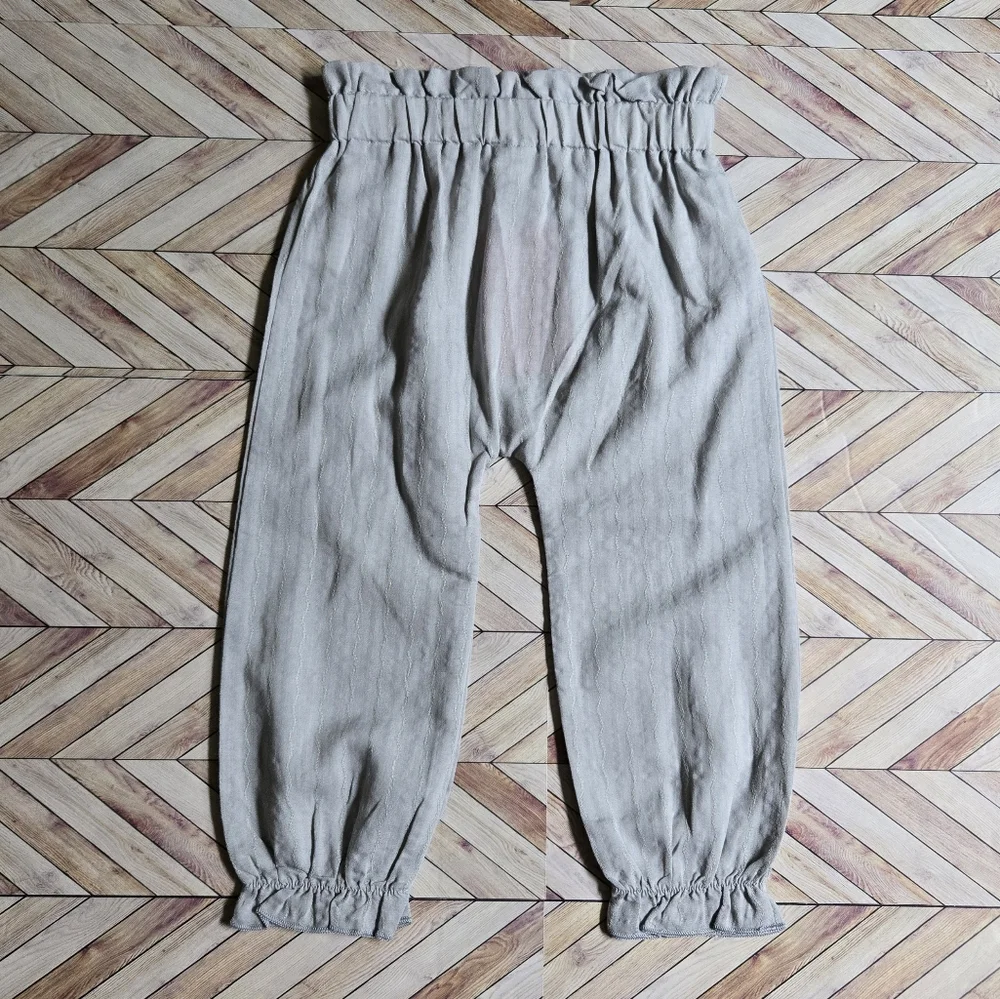 Boho Linen-Blend Paperbag Waist Jogger Ruffle Hem Harem Pant Baby Boy Girl 9-12M